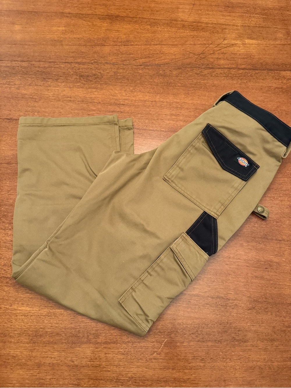 Dickies Men’s Khaki Cargo Pants with Black Pocket Accents